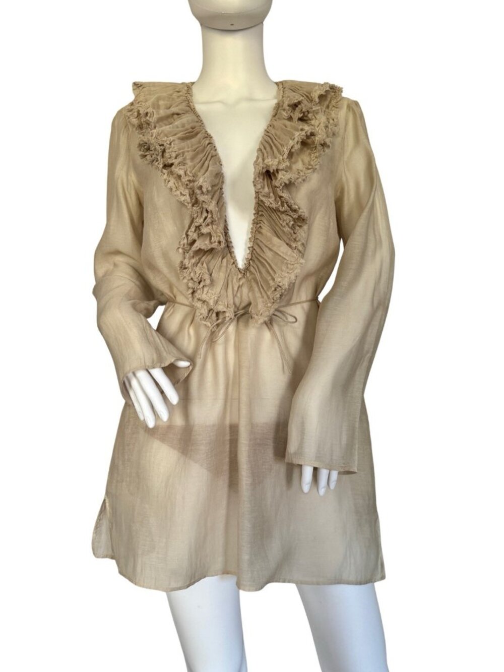 Gucci Size 46 Vintage 2002 Tunic Beige Cotton Silk